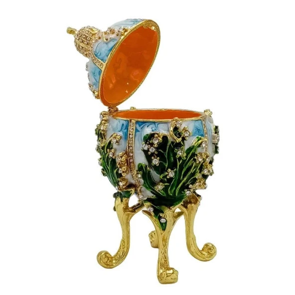 Faberge Yumurta Swarovski Taşlı Lüks Mücevher Kutusu Mavi Yeşil 12cm HEDİYELİ - Resim 4