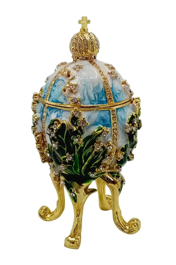 Faberge Yumurta Swarovski Taşlı Lüks Mücevher Kutusu Mavi Yeşil 12cm HEDİYELİ - Resim 6