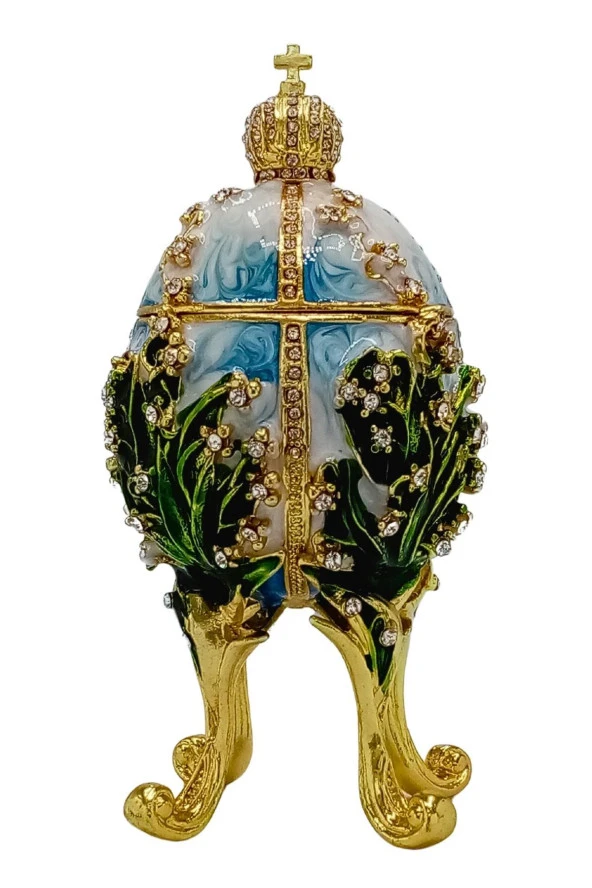 Faberge Yumurta Swarovski Taşlı Lüks Mücevher Kutusu Mavi Yeşil 12cm HEDİYELİ - Resim 8