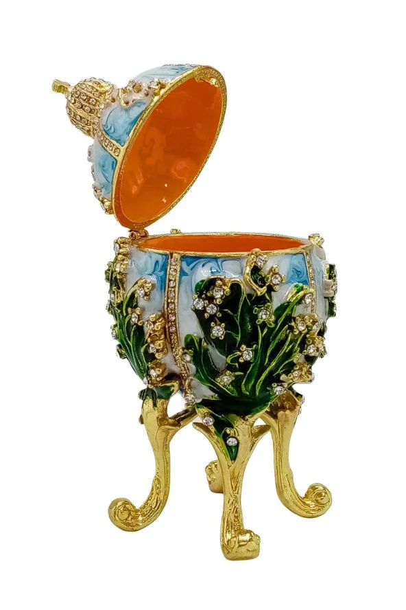Faberge Yumurta Swarovski Taşlı Lüks Mücevher Kutusu Mavi Yeşil 12cm HEDİYELİ - Resim 9
