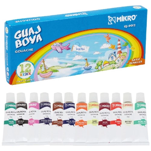 Mikro Tüplü Guaj Boya 12 Renk  (12x9 mm)