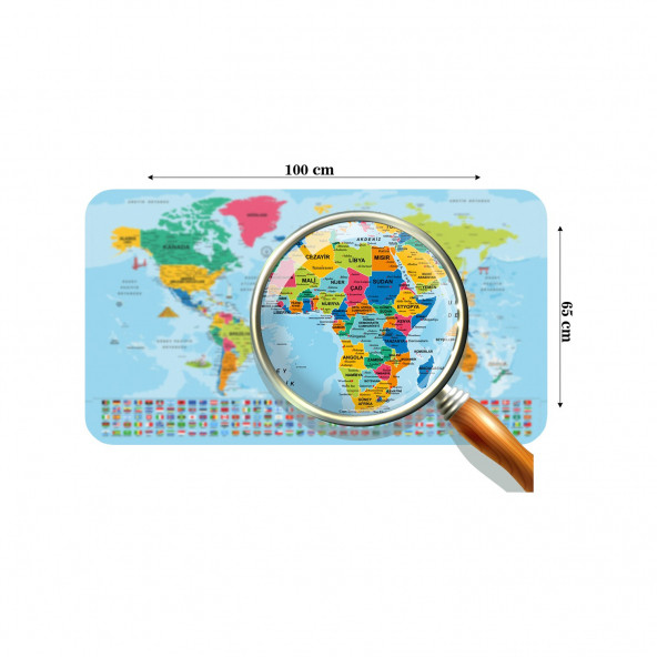 Dünya Haritası Eğitici Öğretici Ülke Bayraklı Çocuk Genç Odası Duvar Sticker 100x65cm - 3