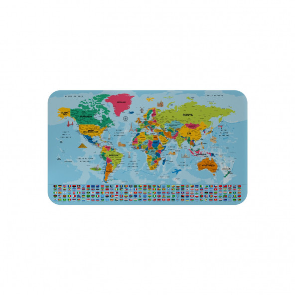 Dünya Haritası Eğitici Öğretici Ülke Bayraklı Çocuk Genç Odası Duvar Sticker 100x65cm - 4