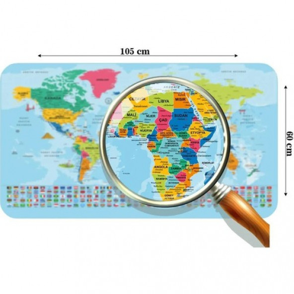Türkiye ve Ülke Bayraklı Dünya Haritası Kendinden Yapışkanlı Sticker Seti 100x65cm - 2