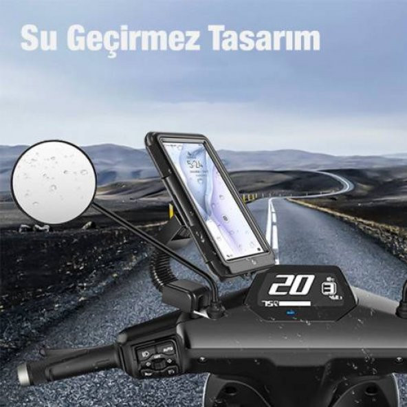 Polham Motosiklet, Scooter İçin Aynaya Takılan Su Geçirmez Telefon Tutucu, Dokunmatik Kapaklı Tutucu - 4