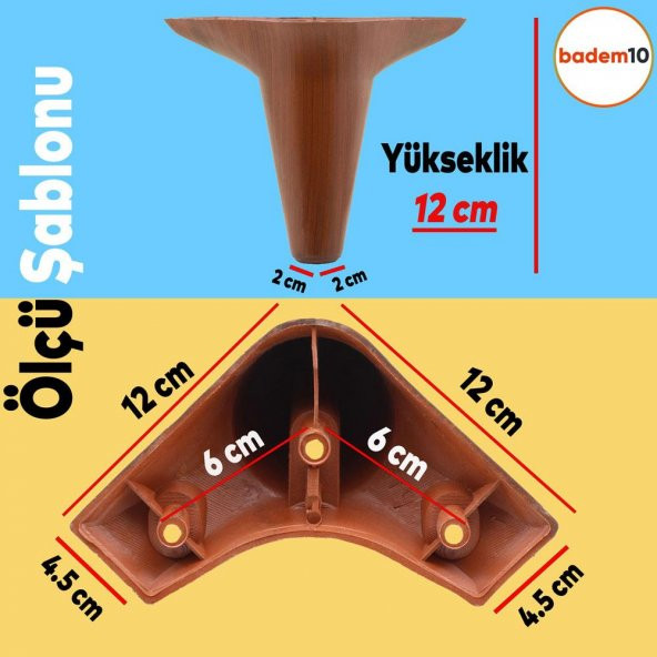 Aspen Mobilya Ayağı 12li Set Robot Süpürge İçin Koltuk Kanepe Destek 12 cm Kahverengi Baza Ayak - 3