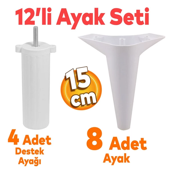 Aspen 12'li Set Mobilya Kanepe Koltuk Tv Ünitesi Baza Ayağı Ayakları Destek 15 Cm Robot Süpürge