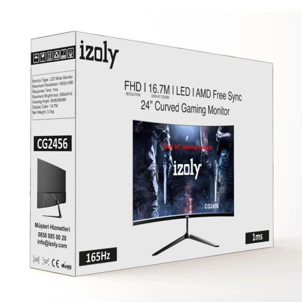 IZOLY 2456C165 24" 1ms 165Hz AMD Free Sync FHD LED HDMI DP VA Curved Oyuncu Monitör - 4