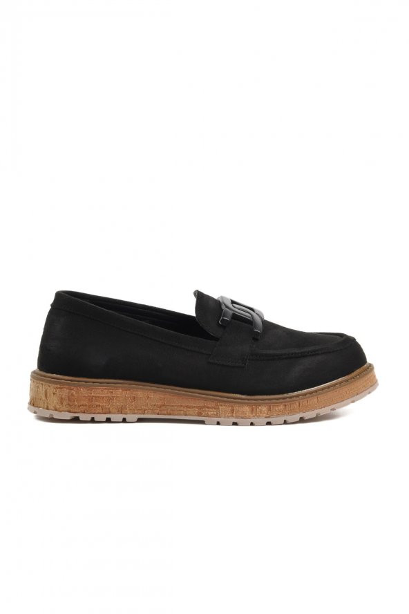 Walkway Dkc2301 Siyah Süet Kadın Loafer Ayakkabı