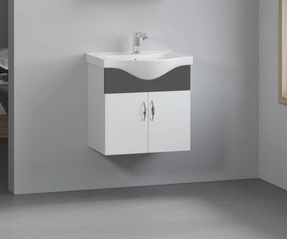 Denko Akyazı 55 cm MDF Banyo Dolabı Antrasit Gri Alt Modül ve Lavabo ürün görseli