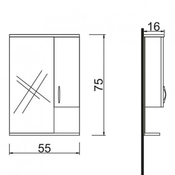 Denko Akyazı 55 cm MDF Banyo Dolabı Siyah Üst Modül - 3