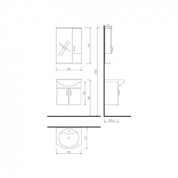 Denko Akyazı 55 cm MDF Siyah Banyo Dolabı Takımı - 4