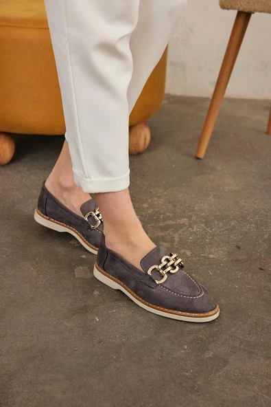 Marjinix Zincirli Termo Tabanlı Günlük Şık Kadın Babet Loafer Ayakkabı - 5