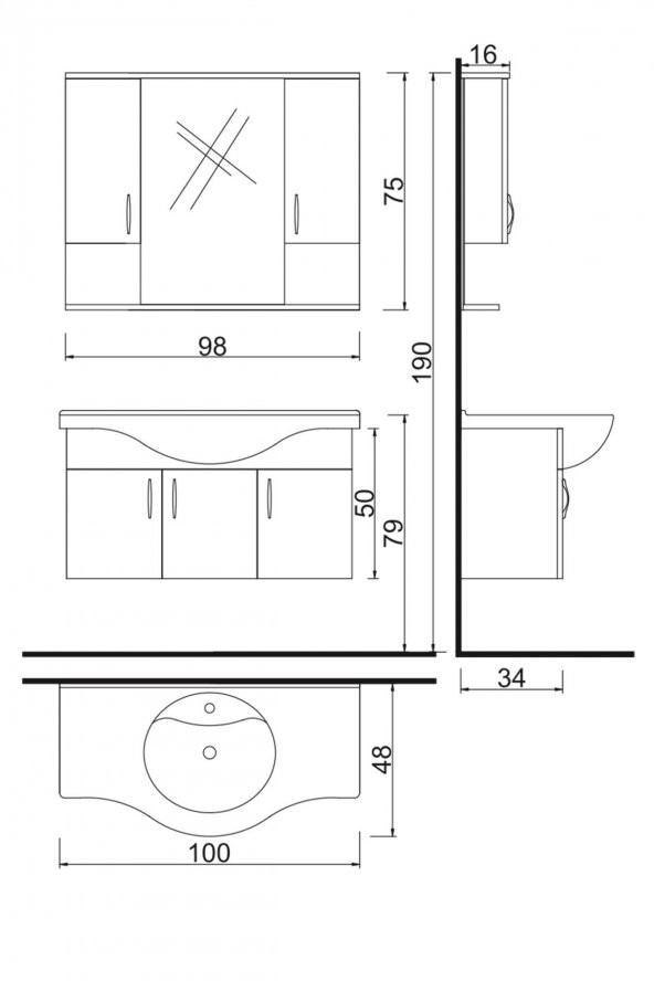 Denko Akyazı 100 cm MDF Alize Banyo Dolabı Takımı - 5