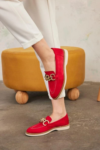 Marjinix Zincirli Termo Tabanlı Günlük Şık Kadın Babet Loafer Ayakkabı - 11