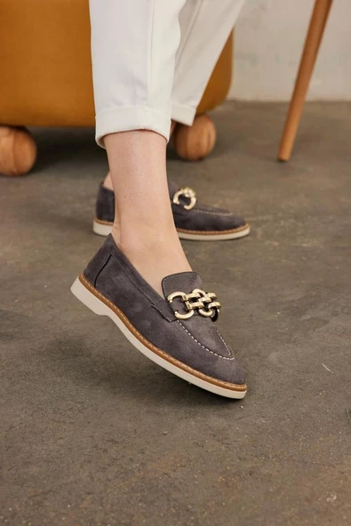 Marjinix Zincirli Termo Tabanlı Günlük Şık Kadın Babet Loafer Ayakkabı - 3