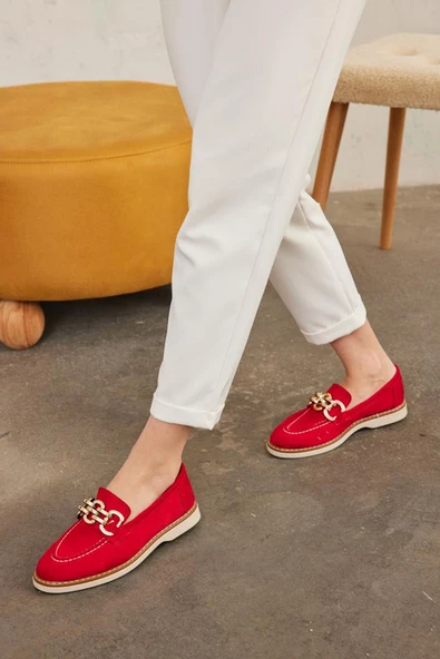 Marjinix Zincirli Termo Tabanlı Günlük Şık Kadın Babet Loafer Ayakkabı - 9