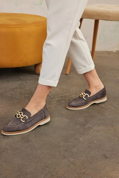 Marjinix Zincirli Termo Tabanlı Günlük Şık Kadın Babet Loafer Ayakkabı - 2