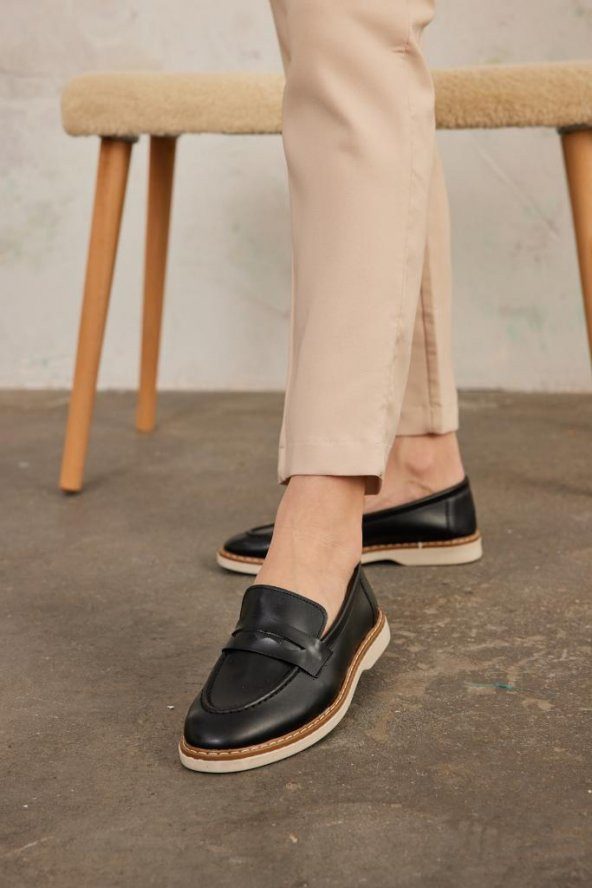 Marjinix Klasik Termo Tabanlı Günlük Şık Kadın Babet Loafer Ayakkabı