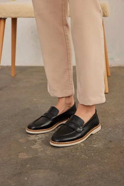 Marjinix Klasik Termo Tabanlı Günlük Şık Kadın Babet Loafer Ayakkabı - 3