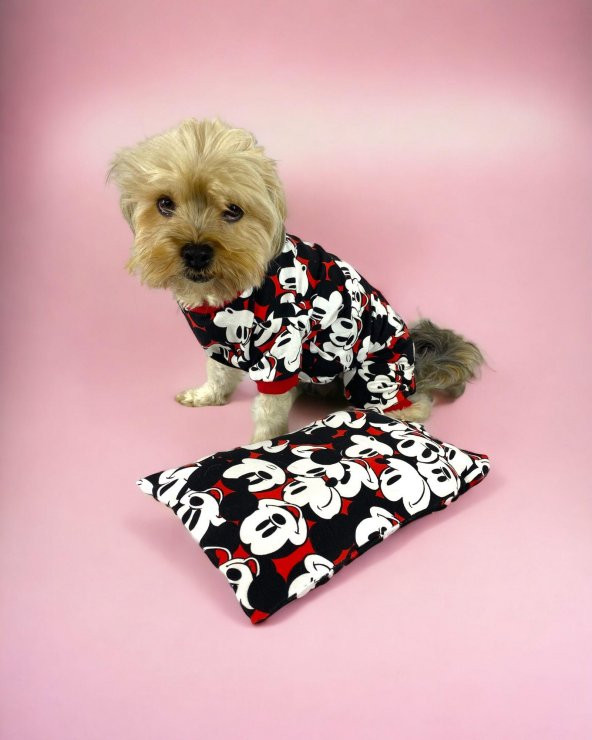 Emoji Mickey Penye Tulum Duo Yastık Takım Uyku Set Köpek Tulum Elbise