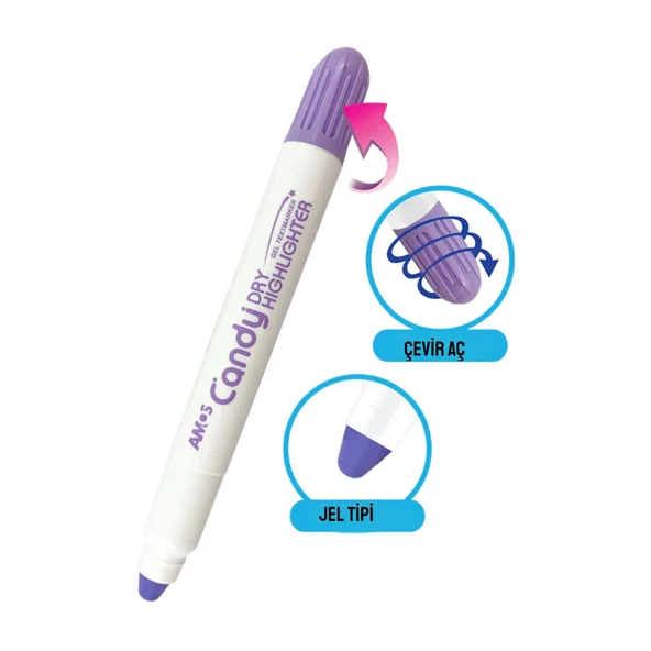Amos Candy Dry Çevir Aç Jel Fosforlu Kalem Pastel - Resim 4