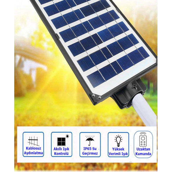 100W Güneş Enerjili Sokak Lambası Bahçe Aydınlatması Kumandalı Sensörlü HeroLed Solar Sokak Armatürü
