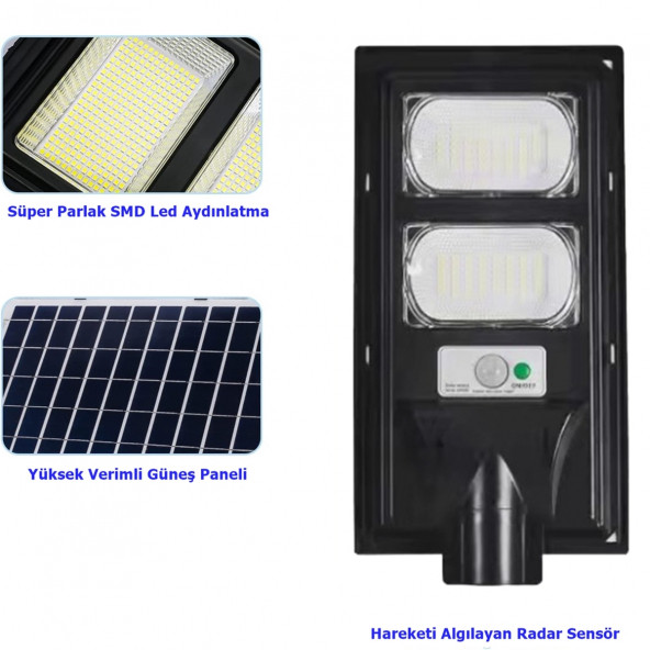 100W Güneş Enerjili Sokak Lambası Bahçe Aydınlatması Kumandalı Sensörlü HeroLed Solar Sokak Armatürü - 4