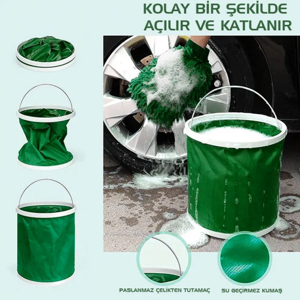 Protackle Katlanabilir Araç Yıkama Kovası 9 lt Haki - 6