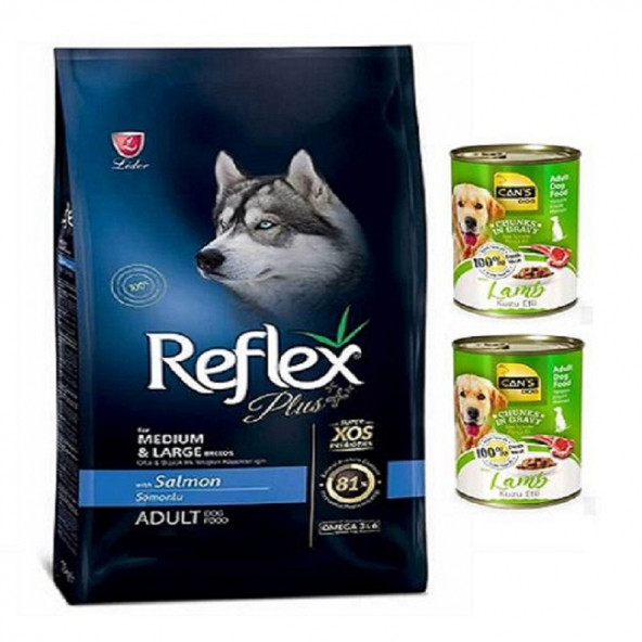 Reflex Plus Dog Medium & Large Adult Orta ve Büyük Irk Yetişkin Köpek Maması 15 Kg Balıklı + 2 Adet Konserve
