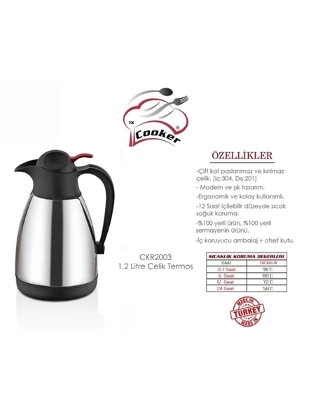 Cooker CKR2003 Çelik Sürahi Termos 1.2 Lt - 2