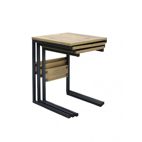 AHM METAL 3'LÜ ZİGON SEHPA METAL-AHŞAP - 3