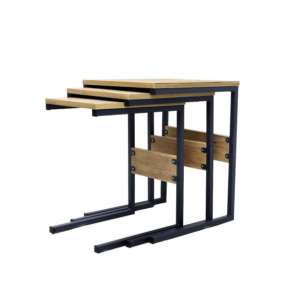 AHM METAL 3'LÜ ZİGON SEHPA METAL-AHŞAP - 5