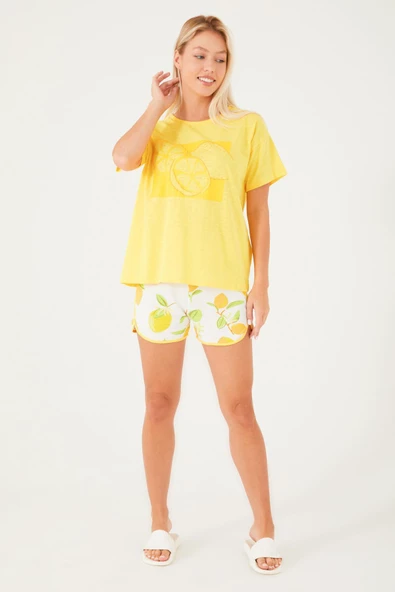 Roly Poly 3086  Lemon Pattern Sarı Kadın Şort Takım - 11