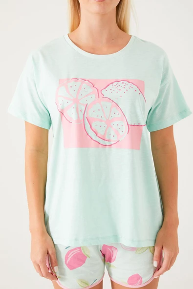 Roly Poly 3086  Lemon Pattern Sarı Kadın Şort Takım - 9