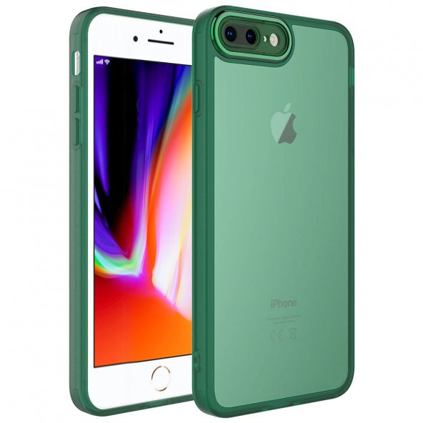KNY Apple İphone 7 Plus Kılıf Kamera Korumalı Renkli Kenarlı Arkası Şeffaf Post Silikon Yeşil