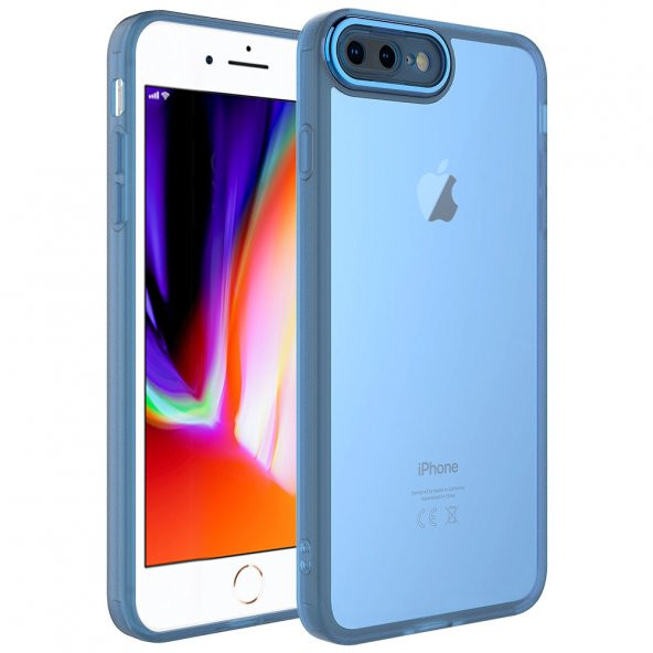 KNY Apple İphone 7 Plus Kılıf Kamera Korumalı Renkli Kenarlı Arkası Şeffaf Post Silikon Mavi