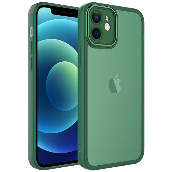 KNY Apple İphone 11 Kılıf Kamera Korumalı Renkli Kenarlı Arkası Şeffaf Post Silikon Yeşil