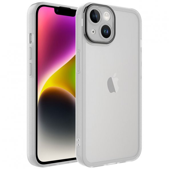 KNY Apple İphone 13 Kılıf Kamera Korumalı Renkli Kenarlı Arkası Şeffaf Post Silikon Beyaz