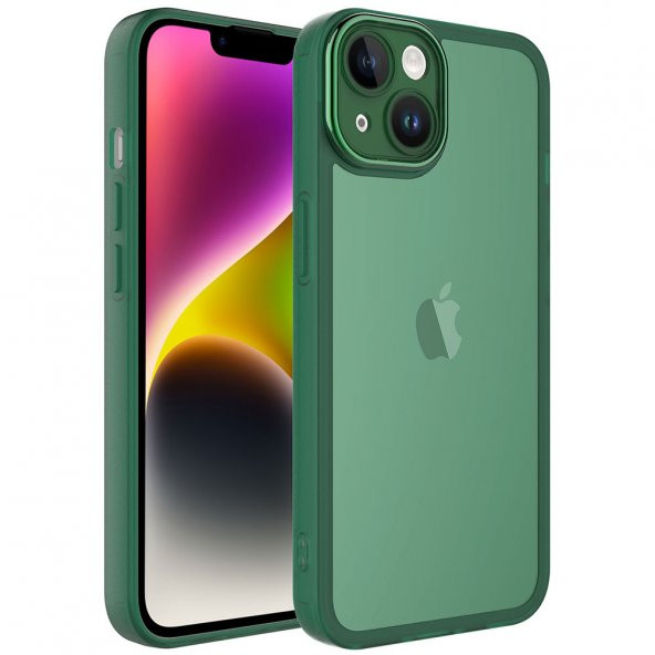 KNY Apple İphone 14 Plus Kılıf Kamera Korumalı Renkli Kenarlı Arkası Şeffaf Post Silikon Yeşil