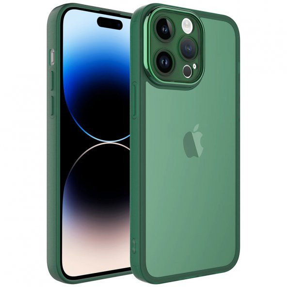 KNY Apple İphone 14 Pro Kılıf Kamera Korumalı Renkli Kenarlı Arkası Şeffaf Post Silikon Yeşil