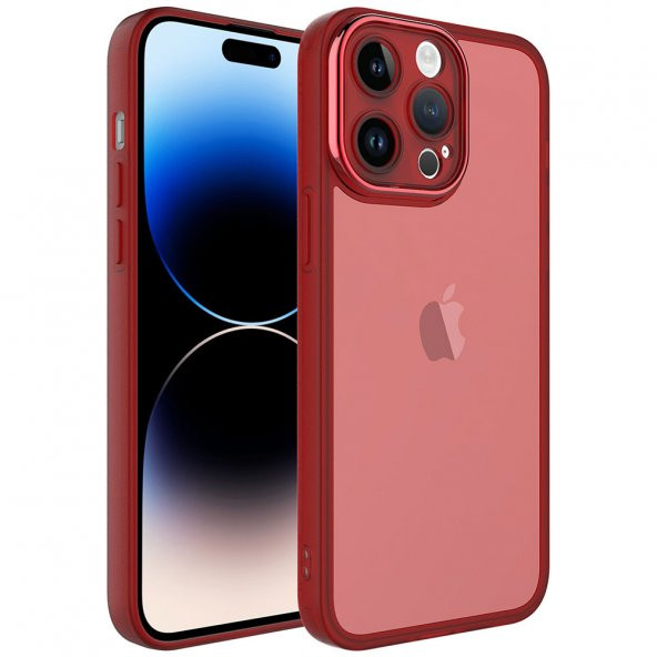 KNY Apple İphone 14 Pro Kılıf Kamera Korumalı Renkli Kenarlı Arkası Şeffaf Post Silikon Kırmızı