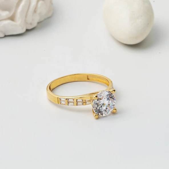 Özel Tasarım 14 Ayar Tektaş Altın Yüzük - Resim 3