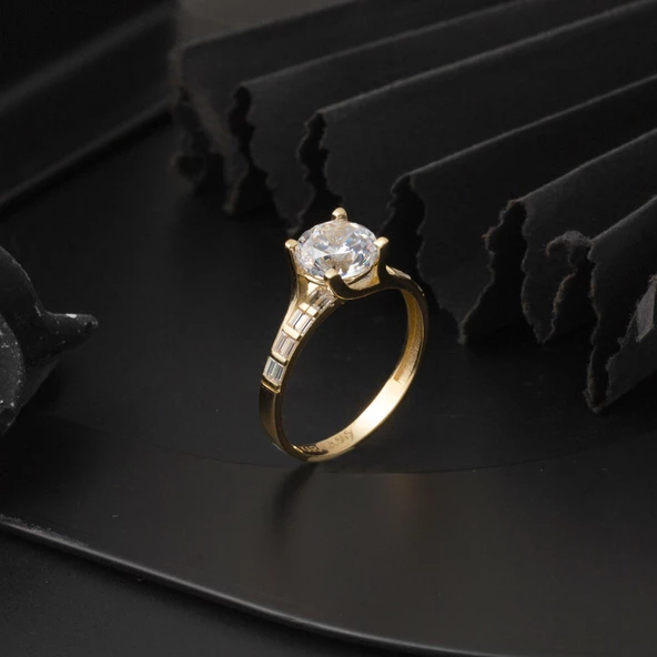 Özel Tasarım 14 Ayar Tektaş Altın Yüzük - Resim 4