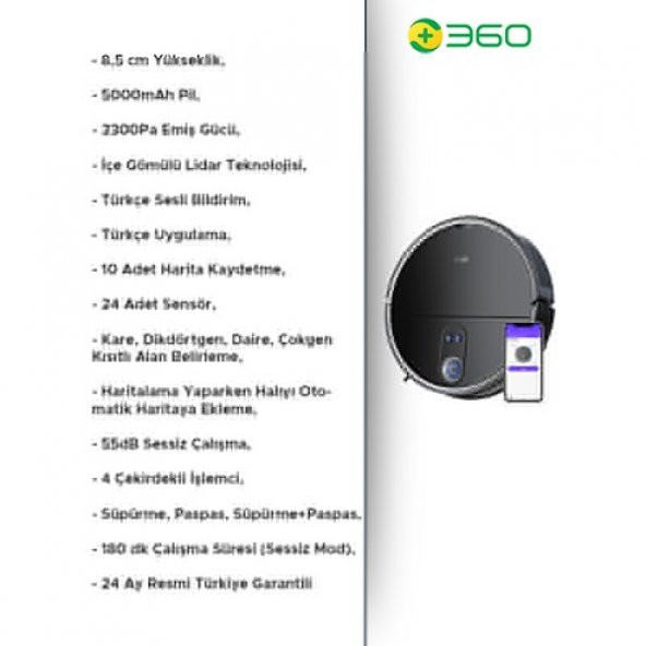 360 S10 Vacuum Mop Cleaner Akıllı Robot Süpürge - 6