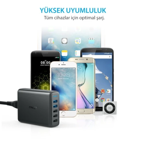 ANKER PowerPort 5 Speed 63W QuickCharge 3.0 Seyahat Hızlı Şarj Cihazı - Resim 4