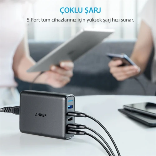 ANKER PowerPort 5 Speed 63W QuickCharge 3.0 Seyahat Hızlı Şarj Cihazı - Resim 3