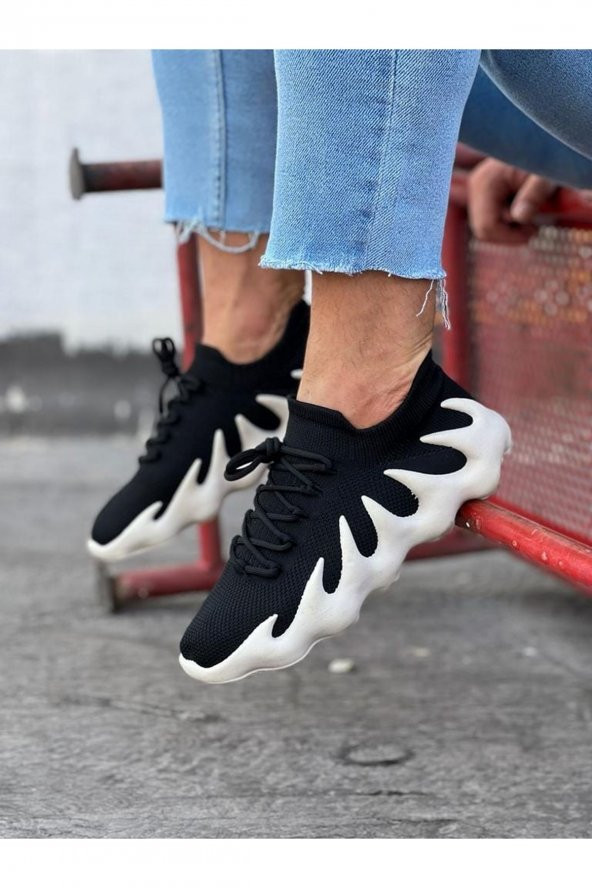 Wagoon WG300 Siyah Beyaz Triko Sargı Taban Casual Erkek Ayakkabı - 3