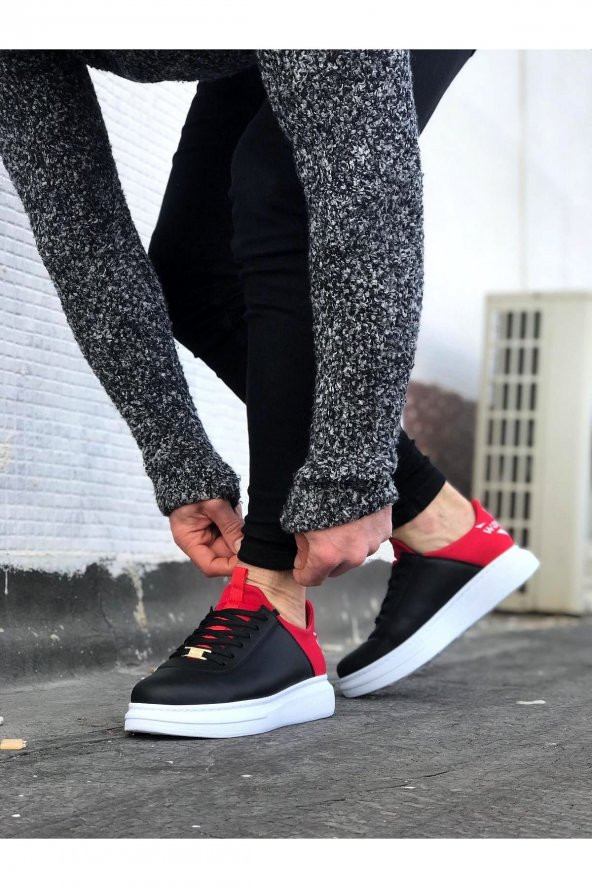 Wagoon WG030 Siyah Kırmızı Kalın Taban Casual Erkek Ayakkabı - 3