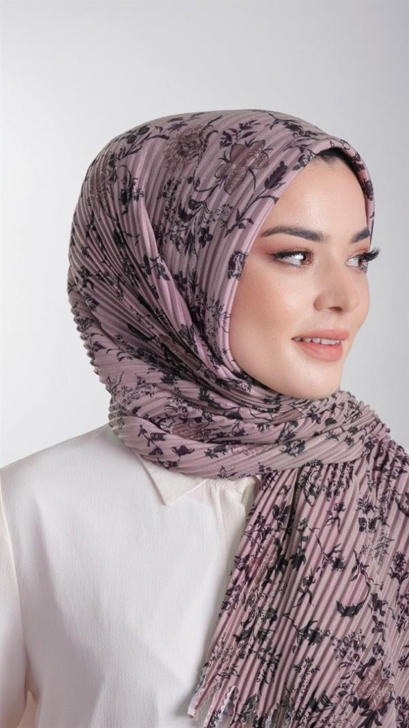 Vizon Pratik Hazır Geçmeli Tesettür Eşarp Kesik Elyaf Piliseli Çiçek Desenli 1818D6_10 - 3